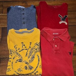 4 Shirt Lot - Red, Yellow, Blue American Eagle